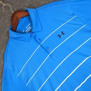 Under Armour Mens XL The Playoff Polo Shirt Blue Striped Short Sleeve Loose‎ Fit